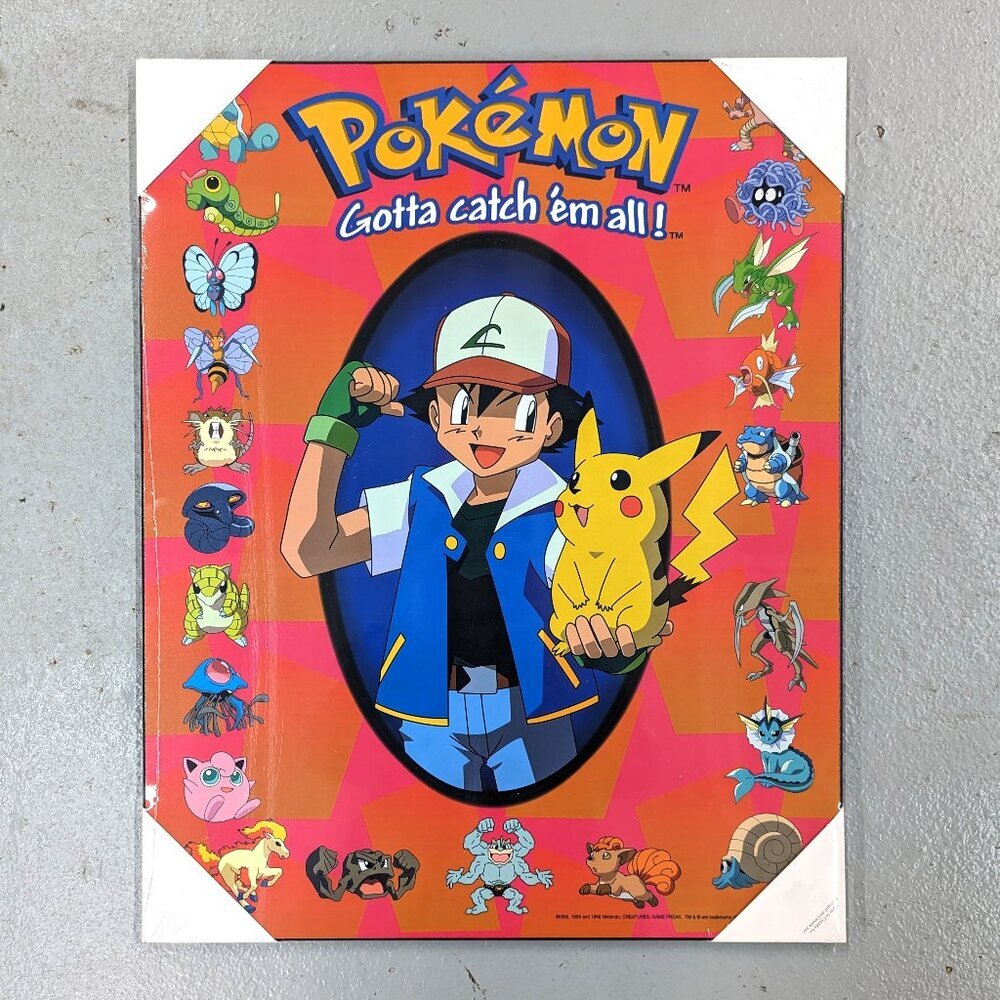 Vintage Pokemon Ash & Pikachu Gotta Catch 'Em All Poster Plaque (16x20")